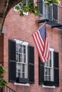 Boston Beacon HIll Townhouse WIth USA Flag Royalty Free Stock Photo