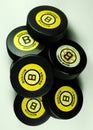 Boston Bruins hockey pucks Royalty Free Stock Photo