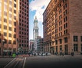 Boston buildings and Custom House Clock Tower - Boston, Massachusetts, USA Royalty Free Stock Photo