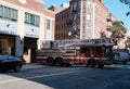 Boston city fire department truck seen attending a call in the city during early autumn.