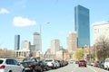 Boston heavy traffic, with City skyline buildings in the blue sky, THE PRUDENTIAL CENTER Royalty Free Stock Photo