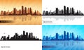 Boston city skyline silhouettes set