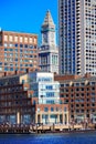 Boston Clock tower Custom House from Harbor Royalty Free Stock Photo