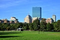 Boston Common Park Gardens with Boston Skyline Royalty Free Stock Photo