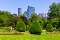 Boston Common park gardens and skyline Royalty Free Stock Photo