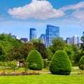 Boston Common park gardens and skyline Royalty Free Stock Photo