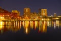 Boston skyline at night, Massachusetts, USA Royalty Free Stock Photo