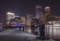 Boston Harbor and Financial District at night in B Royalty Free Stock Photo