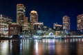 Boston Harbor and Financial District skyline at night - Boston, Massachusetts, USA Royalty Free Stock Photo