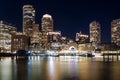 Boston Harbor and Financial District skyline at night - Boston, Massachusetts, USA Royalty Free Stock Photo