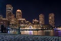 Boston Harbor and Financial District skyline at night - Boston, Massachusetts, USA Royalty Free Stock Photo