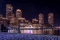 Boston Harbor and Financial District skyline at night - Boston, Massachusetts, USA Royalty Free Stock Photo