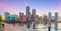 Boston Harbor and Financial District at twilight, Massachusetts. Royalty Free Stock Photo