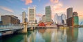 Boston Harbor and Financial District at twilight, Massachusetts Royalty Free Stock Photo