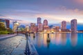 Boston Harbor and Financial District at twilight, Massachusetts Royalty Free Stock Photo