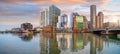 Boston Harbor and Financial District at twilight, Massachusetts Royalty Free Stock Photo