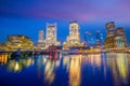 Boston Harbor and Financial District at twilight, Massachusetts Royalty Free Stock Photo