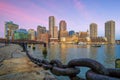 Boston Harbor and Financial District at twilight, Massachusetts Royalty Free Stock Photo