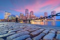 Boston Harbor and Financial District at twilight, Massachusetts Royalty Free Stock Photo
