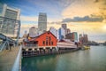 Boston Harbor and Financial District at twilight, Massachusetts Royalty Free Stock Photo