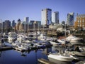 Boston Harbor Marina. Tranquil Early Sunday Morning Boston Cityscape. Moored Boats and Yachts. Royalty Free Stock Photo