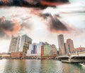 Boston, MA. Beautiful sunset skyline and buildings