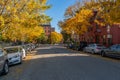 Residential street in Charlestown, Boston, MA, USA on a sunny fall day