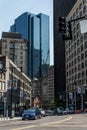 Boston MA USA 04.09.2017 skyline summer day panoramic view buildings downtown and road with traffic Royalty Free Stock Photo
