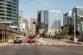 Boston MA USA 04.09.2017 skyline summer day panoramic view buildings downtown and road with traffic at waterfront side Royalty Free Stock Photo