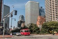 Boston MA USA 04.09.2017 skyline summer day panoramic view buildings downtown and road with traffic at waterfront side Royalty Free Stock Photo