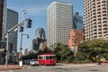 Boston MA USA skyline summer day panoramic view buildings downtown and road with traffic at waterfront side Royalty Free Stock Photo