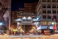 BOSTON, MASSACHUSETTS - JANUARY 03, 2014: Boston Cityscape with Entrance of China Town. Long Exposure Night Photography.