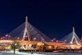 BOSTON, MASSACHUSETTS - JANUARY 03, 2014: Bridge in Boston. Long Exposure Night Photography. Leonard P. Zakim Bunker Hill Memorial Royalty Free Stock Photo