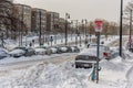 BOSTON, MASSACHUSETTS - JANUARY 03, 2014: Snow Storm in Boston. Cityscape.