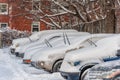 BOSTON, MASSACHUSETTS - JANUARY 03, 2014: Snow Storm in Boston. Parking Car.