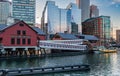 The Boston Tea Party Museum and skyline of Financial District Royalty Free Stock Photo