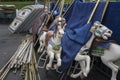 Boston, Massachusetts - October 25, 2018 - Merry go round horses stored during the Winter.