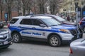 Boston Police car in the city - BOSTON , MASSACHUSETTS - APRIL 3, 2017 Royalty Free Stock Photo