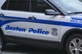 Boston Police car in the city - BOSTON , MASSACHUSETTS - APRIL 3, 2017 Royalty Free Stock Photo