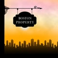 Boston Property Sign Shows Real Estate In Massachusetts Usa 3d Illustration