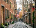 Boston`s Acorn Street at Christmas Time