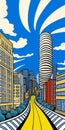 Boston Skyline: Cartoon Style Pop Art Silkscreening Inspired By Roy Lichtenstein