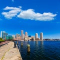 Boston skyline from Fan Pier sunlight Massachusetts Royalty Free Stock Photo