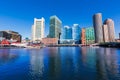 Boston skyline from Fan Pier sunlight Massachusetts Royalty Free Stock Photo