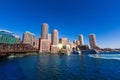 Boston skyline from Fan Pier sunlight Massachusetts Royalty Free Stock Photo