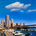 Boston skyline from Fan Pier sunlight Massachusetts Royalty Free Stock Photo