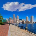 Boston skyline from Fan Pier sunlight Massachusetts Royalty Free Stock Photo