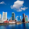 Boston skyline from Fan Pier sunlight Massachusetts Royalty Free Stock Photo