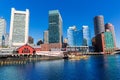 Boston skyline from Fan Pier sunlight Massachusetts Royalty Free Stock Photo