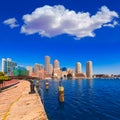Boston skyline from Fan Pier sunlight Massachusetts Royalty Free Stock Photo